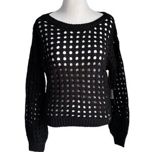 NWT Savvi Women’s Dana Crochet Knit Bell Sleeve Black Sweater Size S